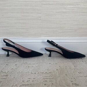 Kate Spade black suede kitten heel slingbacks, size 6.5